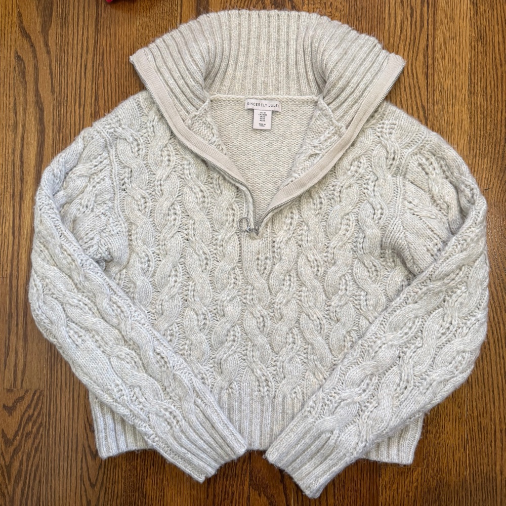Sincerely Jules Gray Cable Knit Turtleneck Sweater